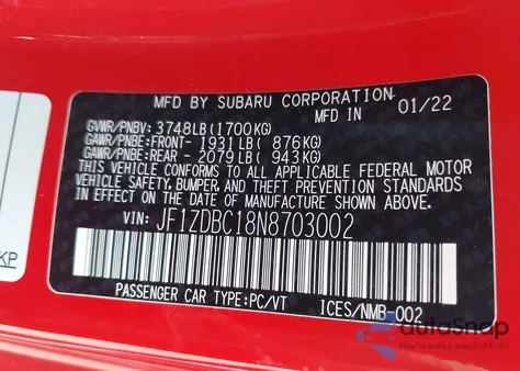 2022 Subaru Brz Premium from USA, damaged, VIN JF1ZDBC18N8703002